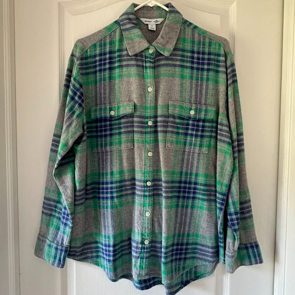 Old Navy Plaid Flannel Women's Button Down Shirt Size Medium